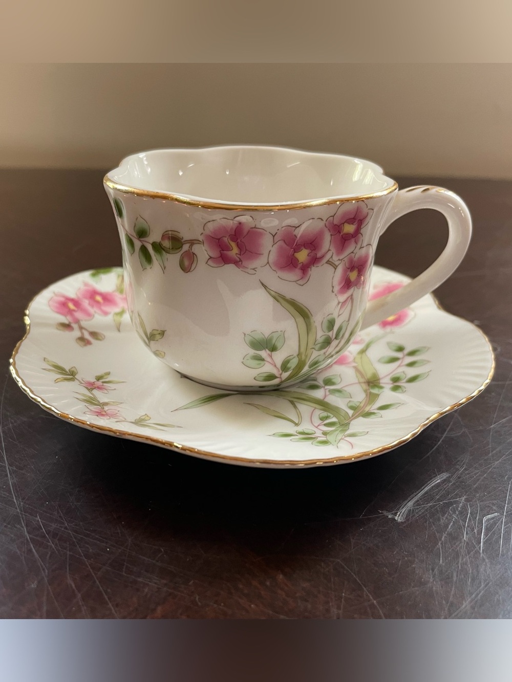 Grace teaware pink orchids porcelain teacup and saucer